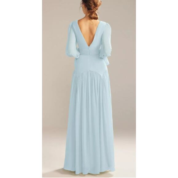 AW BRIDAL 10 L Skylight blue Alma Long Sleeve Formal Bridesmaid Maxi Dress B147 - Picture 2 of 5